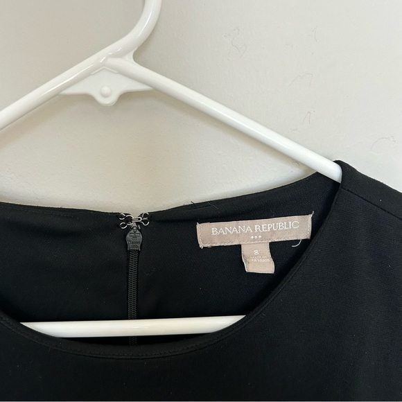 Banana Republic Sleeveless Fit & Flare Black Dress, Faux Leather Inserts, Size 8 - Picture 7 of 7